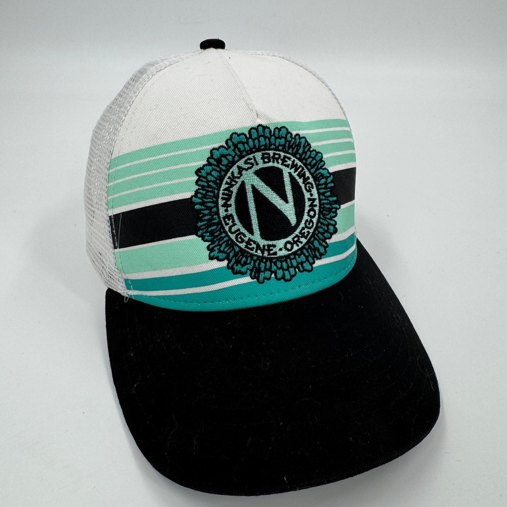 Ninkasi Brewing Eugene Oregon Trucker Hat Teal White Striped Snapback Cap